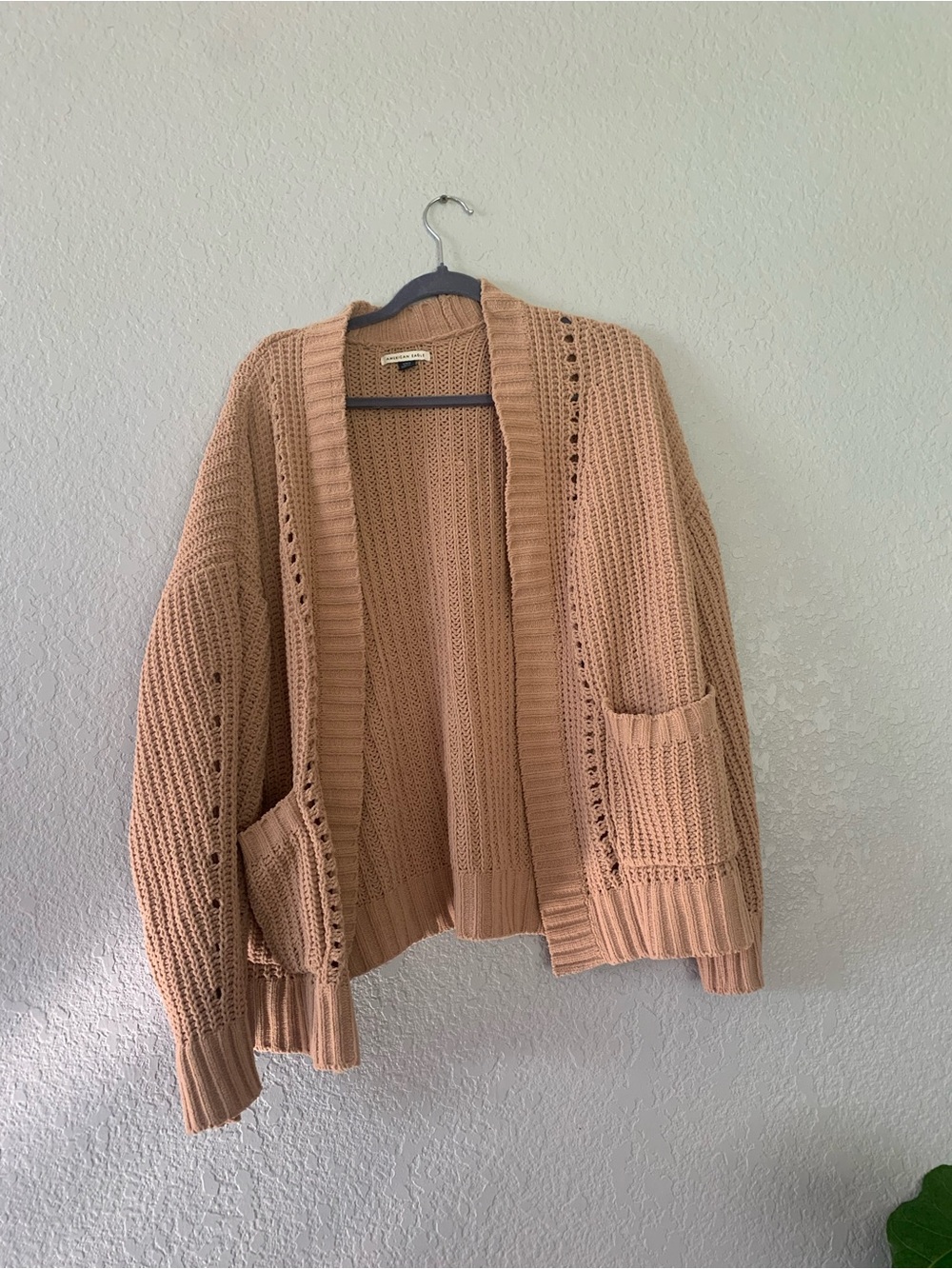American Eagle Outfitters Open-Front Chunky Cardigan - Tan